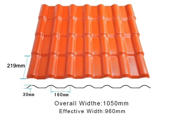 Liste des matériaux de construction ASA Carreaux de toiture synthétiques en résine d'une épaisseur de 2,3 à 3,0 mm et une durabilité de couleur de 10 ans